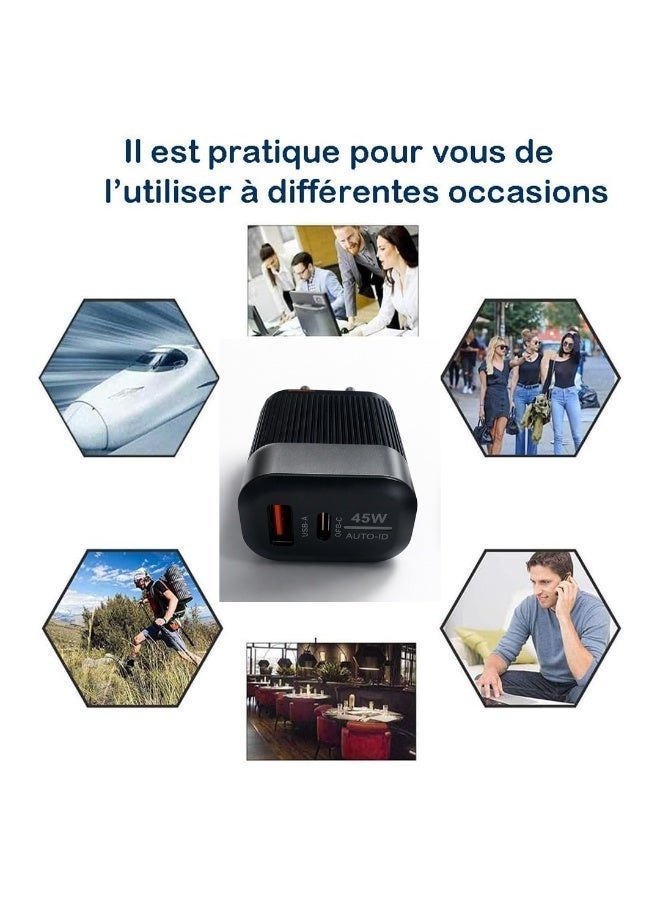 Dream D-1774 Super Fast Charger 45W – Dual Port USB-A & USB-C –AUTO-ID Technology–Safe Chargin – With USB-C Cable - Image 4