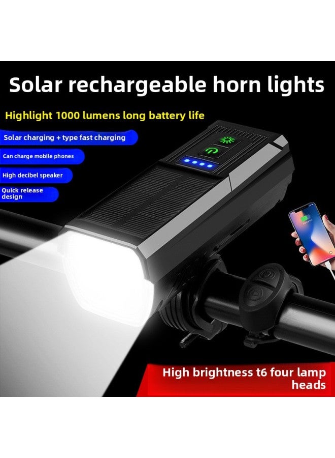Generic 4T6 Strong Light Bicycle Light Type-C Charging With Solar Charging Riding Horn Headlight-Color:4400 MA Strong Light Lamp  - Image 2