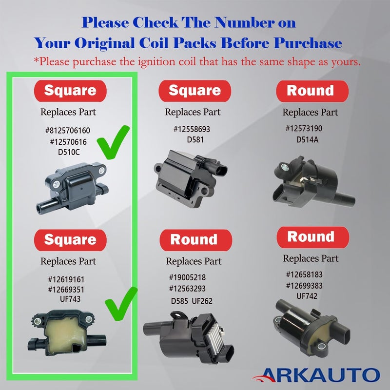ARKAUTO 8PCS Ignition Coil Set for Cadillac, Chevy, GMC, Pontiac V8 Engines - Image 2
