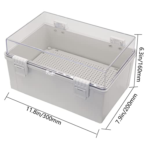 Zulkit Junction Box ABS Plastic Dustproof Waterproof IP65 Electrical Boxes Hinged Shell Outdoor Universal Project Enclosure Grey Clear Cover With Mounting Plate 11.8 x 7.9 x 6.3 inch (300x200x160mm) - Image 2