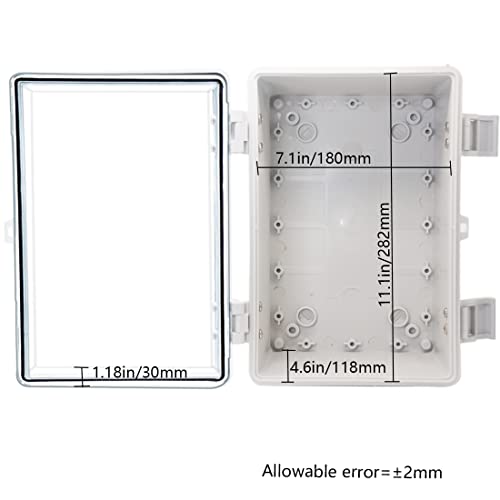 Zulkit Junction Box ABS Plastic Dustproof Waterproof IP65 Electrical Boxes Hinged Shell Outdoor Universal Project Enclosure Grey Clear Cover With Mounting Plate 11.8 x 7.9 x 6.3 inch (300x200x160mm) - Image 3