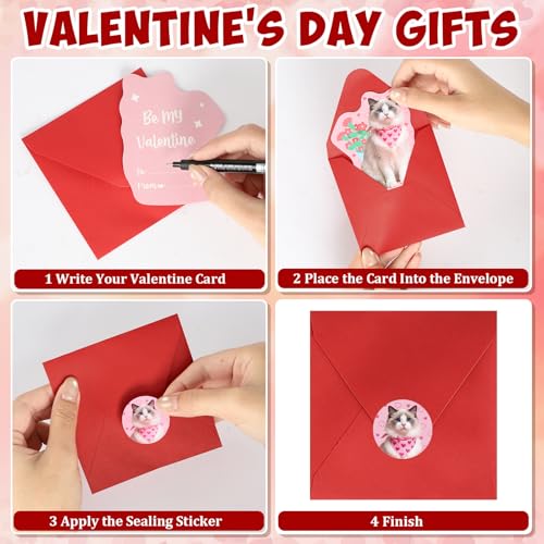 Sealmic 48 Sets Assorted Cat Valentines Days Cards for Kids Classroom School Cute Cat Valentines Cards with Envelops Stickers Greeting Cute Pet Love Cards for Girls Boys Kids Party Gift Exchange Brithday Supplies Favors Double Sided Printing - Image 4