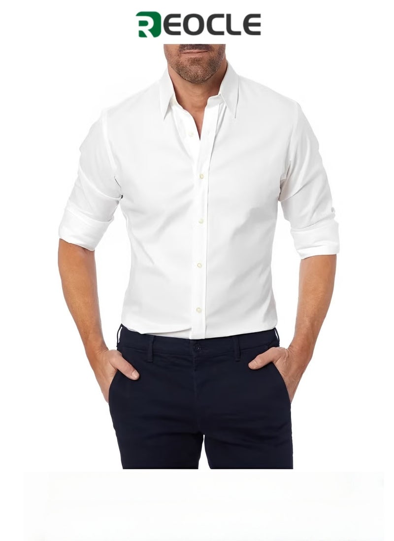 ريوكل قمصان رسمية للرجال، قمصان رسمية طويلة الأكمام قابلة للتمدد وخالية من التجاعيد، قمصان رسمية كاجوال بأزرار، قمصان رسمية بمقاس عادي - Image 1