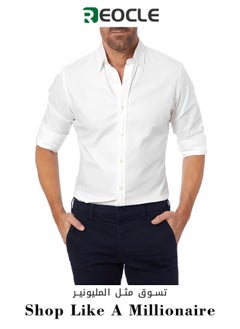 REOCLE Men's Dress Shirts Solid Long Sleeve Stretch Wrinkle-Free Formal Shirt Business Casual Button Down Shirts Regular Fit Dress Shirts  - Image 1