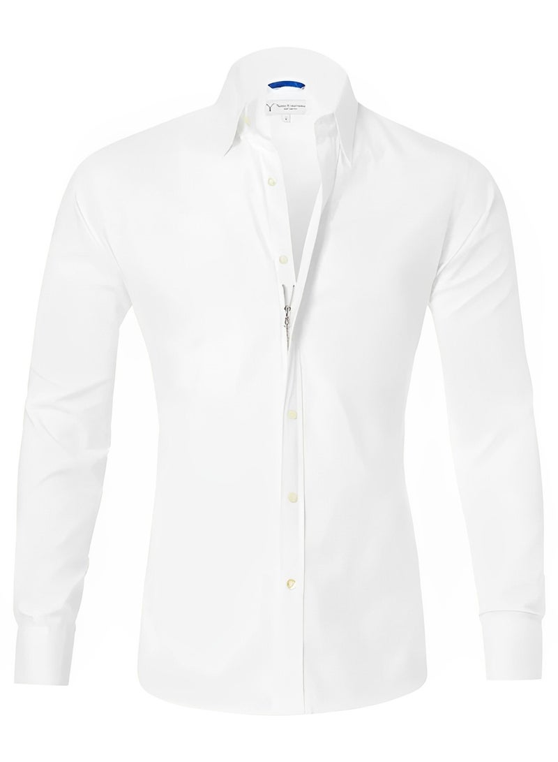 ريوكل قمصان رسمية للرجال، قمصان رسمية طويلة الأكمام قابلة للتمدد وخالية من التجاعيد، قمصان رسمية كاجوال بأزرار، قمصان رسمية بمقاس عادي - Image 3