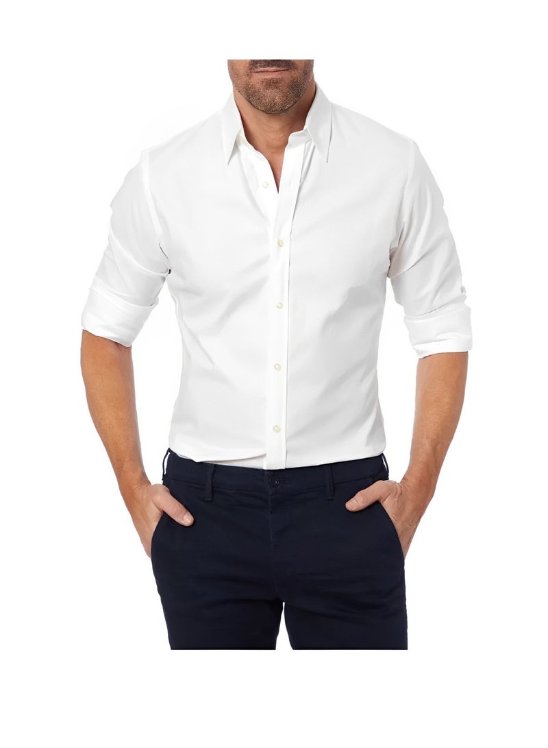 ريوكل قمصان رسمية للرجال، قمصان رسمية طويلة الأكمام قابلة للتمدد وخالية من التجاعيد، قمصان رسمية كاجوال بأزرار، قمصان رسمية بمقاس عادي - Image 2
