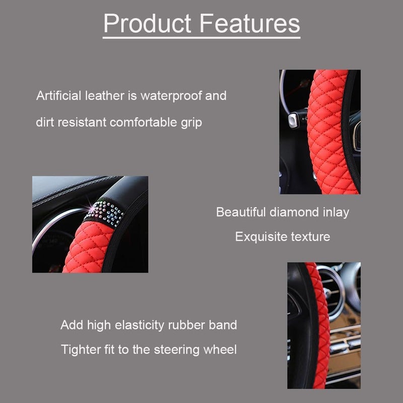 WLERIR Microfiber Leather Steering Wheel Cover with Anti-Slip Lining Universal Car Accessory for Steering Wheel with a Diameter of 14.5-15 inch (Black) - Image 3
