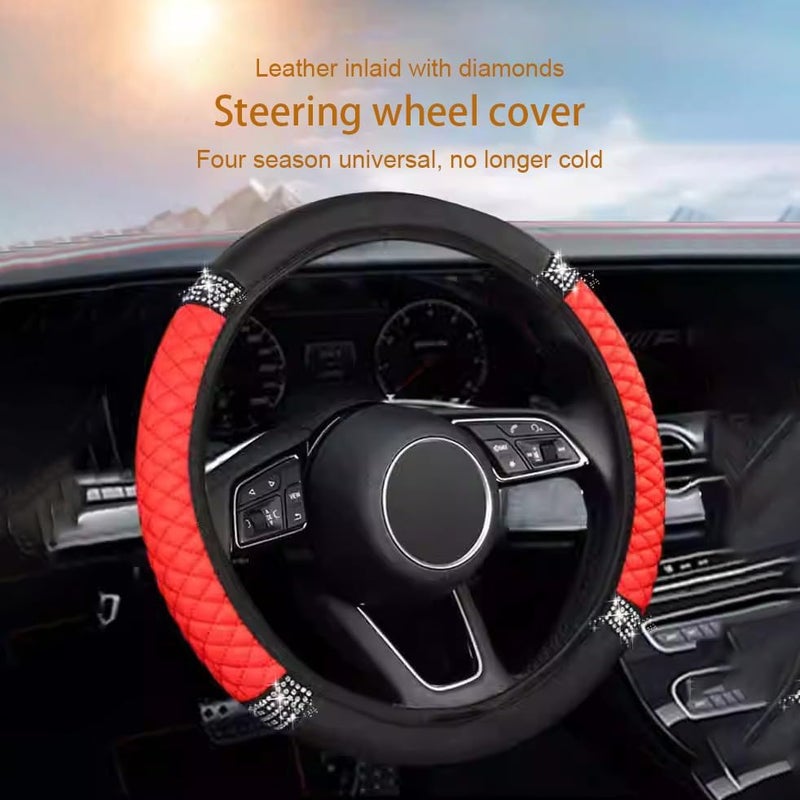 WLERIR Microfiber Leather Steering Wheel Cover with Anti-Slip Lining Universal Car Accessory for Steering Wheel with a Diameter of 14.5-15 inch (Black) - Image 2