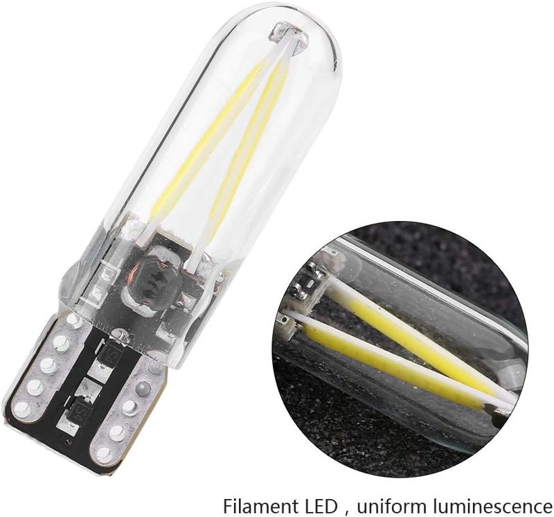 كلاراكو مصابيح LED T10، زوج من مصابيح LED T10 ذات خيوط زجاجية COB بجهد 8-28 فولت، مصابيح LED داخلية للسيارة للقراءة والإضاءة النهارية وإشارة الانعطاف (أبيض) - Image 3