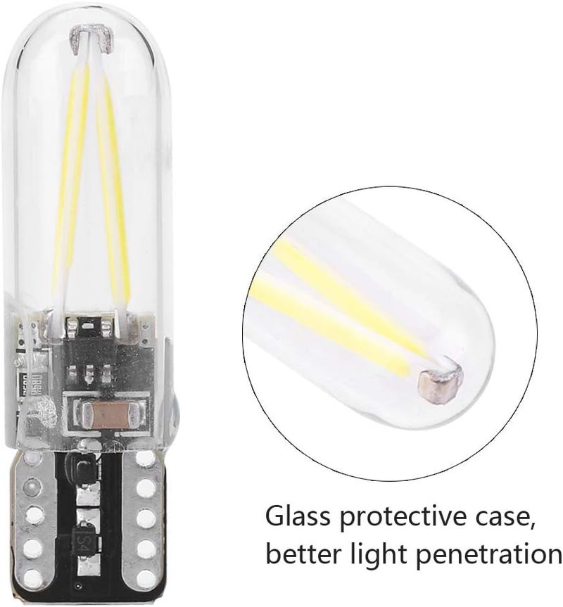 كلاراكو مصابيح LED T10، زوج من مصابيح LED T10 ذات خيوط زجاجية COB بجهد 8-28 فولت، مصابيح LED داخلية للسيارة للقراءة والإضاءة النهارية وإشارة الانعطاف (أبيض) - Image 4
