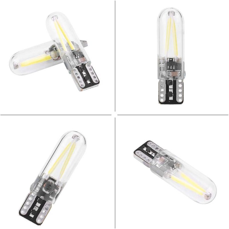 كلاراكو مصابيح LED T10، زوج من مصابيح LED T10 ذات خيوط زجاجية COB بجهد 8-28 فولت، مصابيح LED داخلية للسيارة للقراءة والإضاءة النهارية وإشارة الانعطاف (أبيض) - Image 1