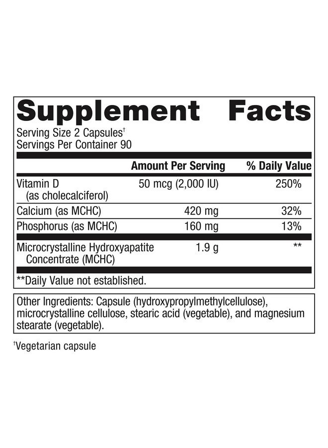 ميتاجينكس بون بيلدر بلس - مكمل غذائي MCHC - امتصاص عالي - 2000 وحدة دولية من فيتامين د - مع الكالسيوم والفوسفور - غير معدل وراثيًا وخالٍ من الغلوتين - 180 كبسولة - Image 1