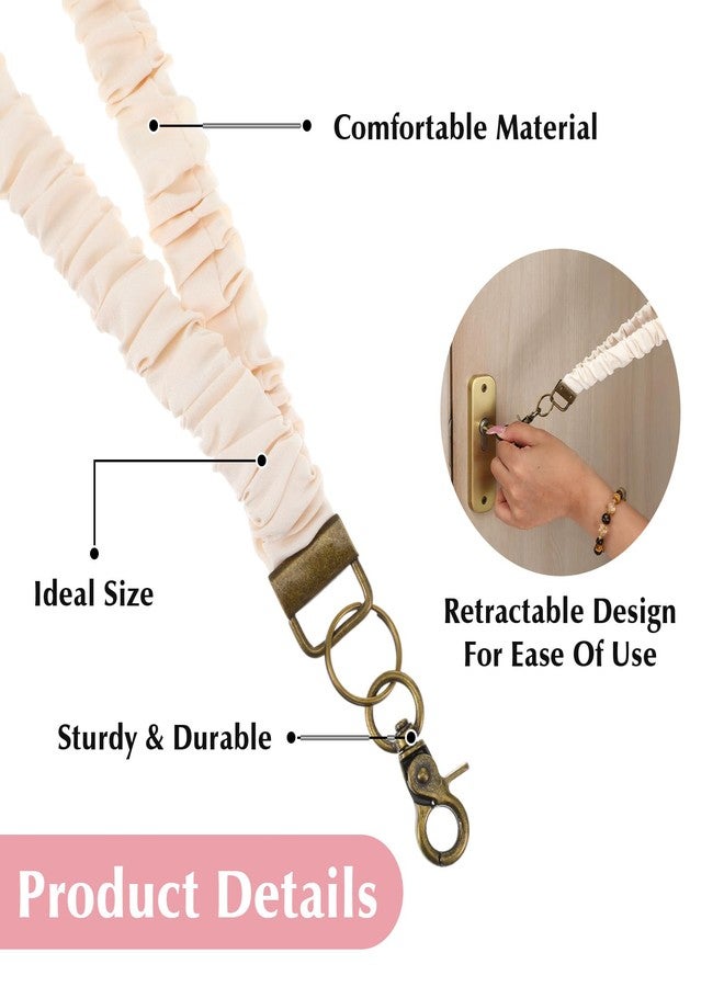 Dimeho 8pcs Stretchy Scrunchie Lanyard for ID Badges Keys Cute Teacher Lanyard Neck Stretchy Lanyards Retractable Keychain Holder Aesthetic Elastic Neck Keychain with Clip for Women Ladies Teachers Nurses - Image 3
