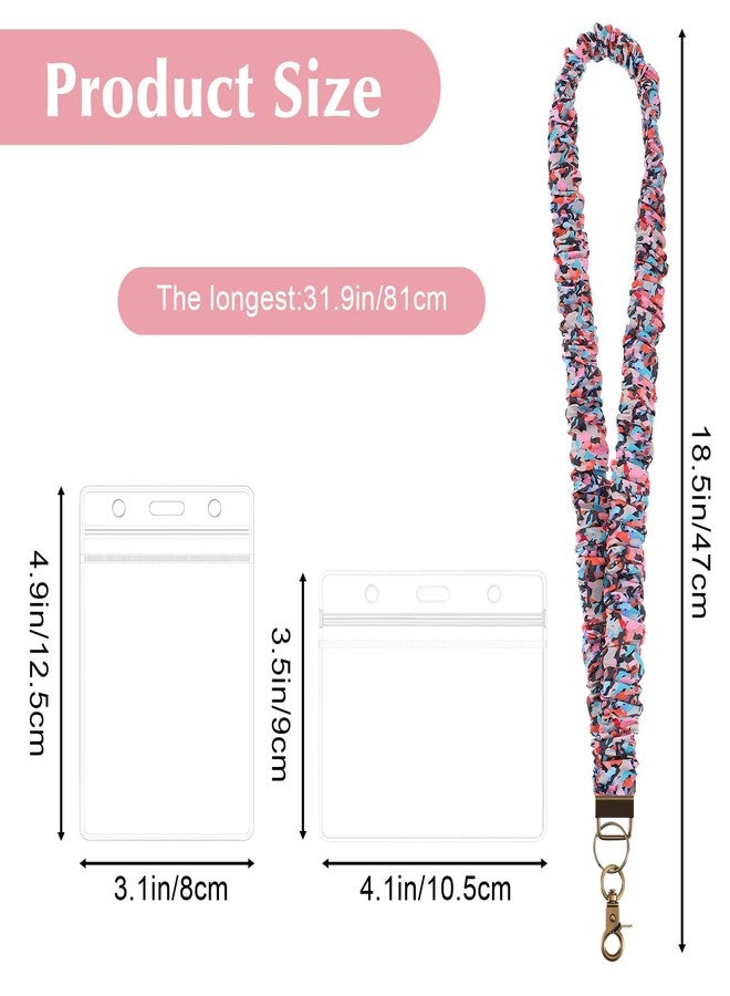 Dimeho 8pcs Stretchy Scrunchie Lanyard for ID Badges Keys Cute Teacher Lanyard Neck Stretchy Lanyards Retractable Keychain Holder Aesthetic Elastic Neck Keychain with Clip for Women Ladies Teachers Nurses - Image 2