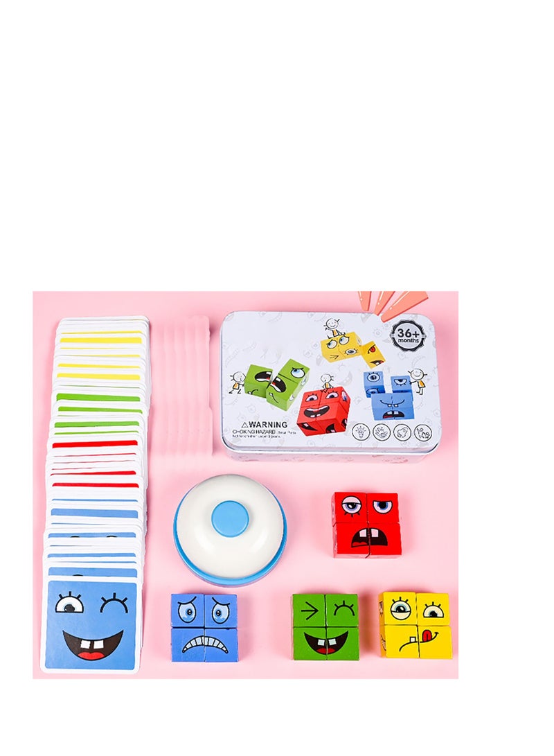 SYOSI مكعب تغيير الوجه كتل البناء، لعبة مطابقة مع جرس تدريب التفكير المنطقي ألعاب تعليمية ألغاز مونتيسوري كتل التعبير - صفّق بالجرس واستمتع - Image 3