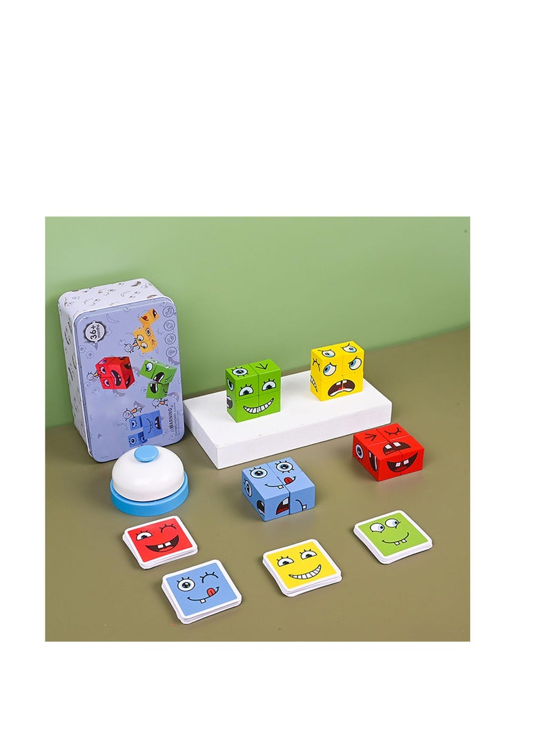 SYOSI مكعب تغيير الوجه كتل البناء، لعبة مطابقة مع جرس تدريب التفكير المنطقي ألعاب تعليمية ألغاز مونتيسوري كتل التعبير - صفّق بالجرس واستمتع - Image 4