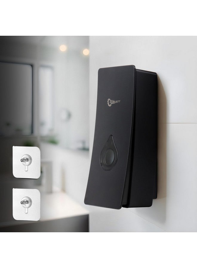 ROBUSTT موزع سائل صابون يدوي مثبت على الحائط - أسود (200 مل، عبوة من 1) - مع 2 خطاف لاصق | مقاوم للتسرب، نافذة شفافة، تركيب سهل - عبوة من 1 - Image 1