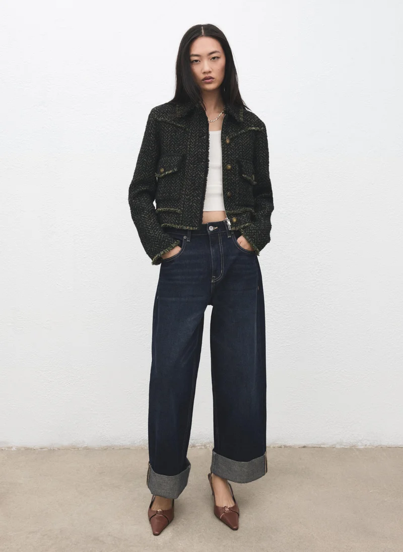 MANGO  Tweed jacket with notched lapel collar for Women | Best Price UAE