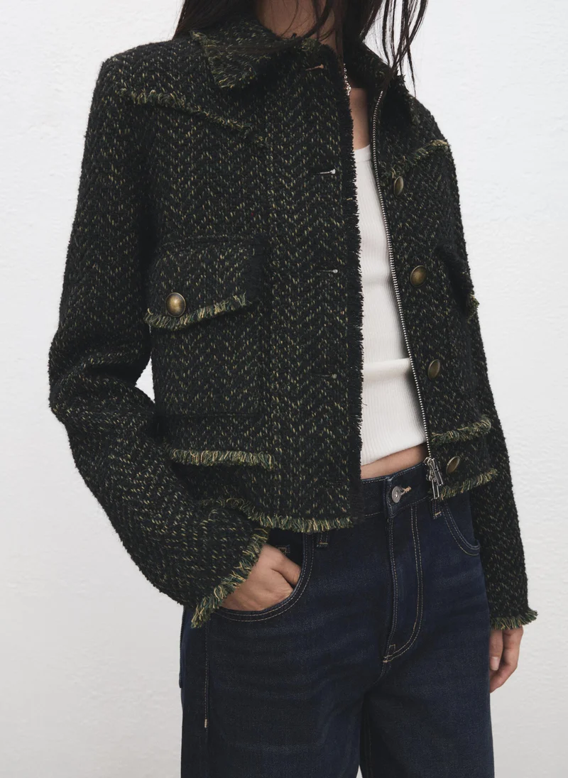 MANGO  Tweed jacket with notched lapel collar for Women | Best Price UAE