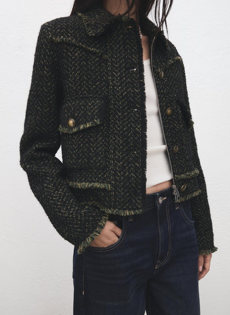 MANGO Tweed jacket with notched lapel collar - Image 3