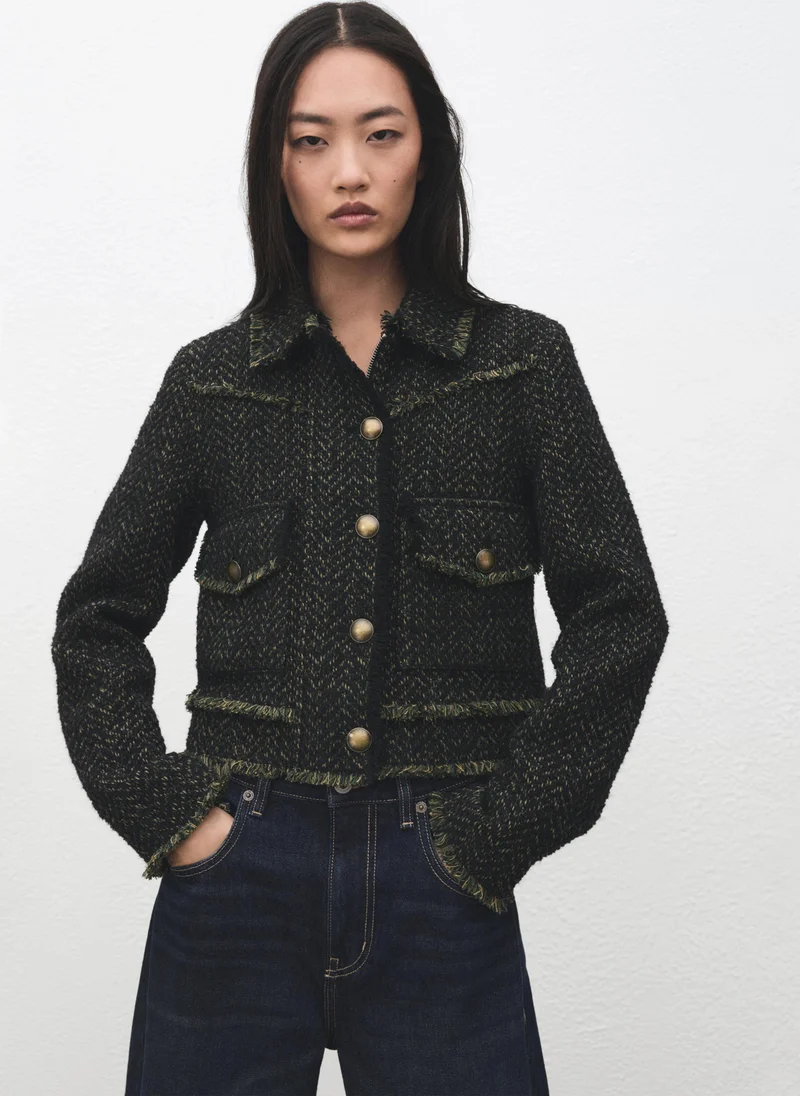 MANGO Tweed jacket with notched lapel collar