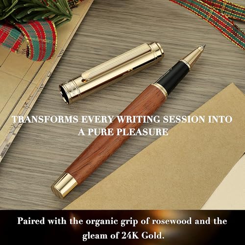 MCNTEIK 316 Luxury Journaling Pen, Nice Natural Wood for Writing, 24K Gold Accents, Schmidt refill, Fancy Rollerball, Gift Set for Men & Women, Executive & Professional Christmas Office, Pens-Rosewood - Image 4