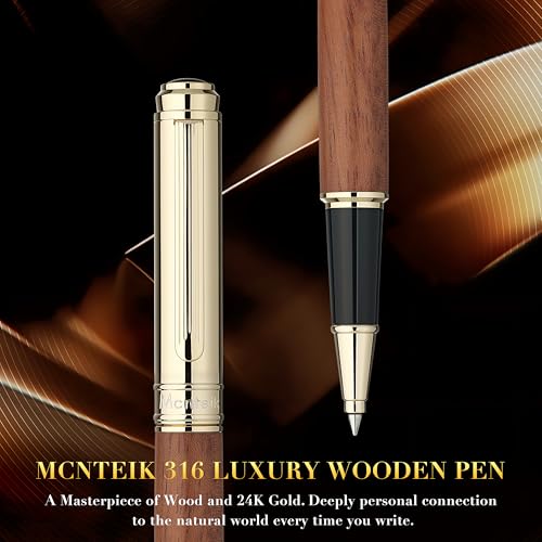 MCNTEIK 316 Luxury Journaling Pen, Nice Natural Wood for Writing, 24K Gold Accents, Schmidt refill, Fancy Rollerball, Gift Set for Men & Women, Executive & Professional Christmas Office, Pens-Rosewood - Image 3