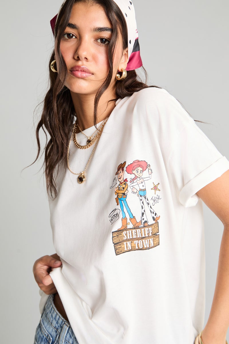DeFacto Beige Woman Oversize Back Print Ribbed Short Sleeve T-Shirt Casual - Image 4