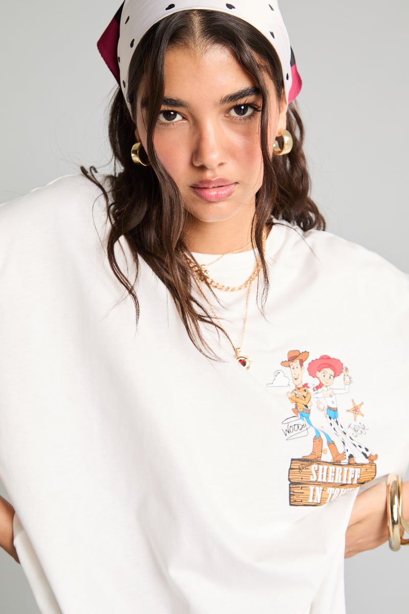 DeFacto Beige Woman Oversize Back Print Ribbed Short Sleeve T-Shirt Casual - Image 5
