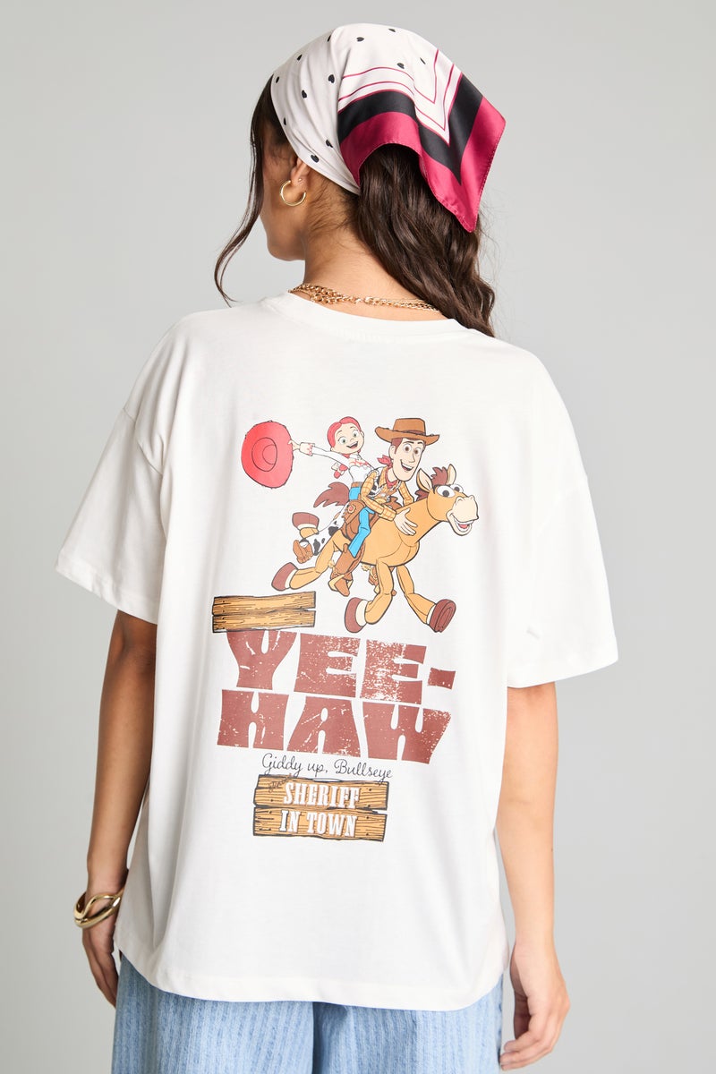 DeFacto Beige Woman Oversize Back Print Ribbed Short Sleeve T-Shirt Casual - Image 1