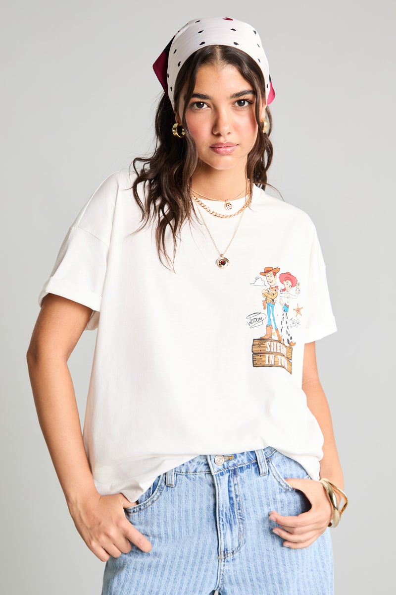 DeFacto Beige Woman Oversize Back Print Ribbed Short Sleeve T-Shirt Casual - Image 3