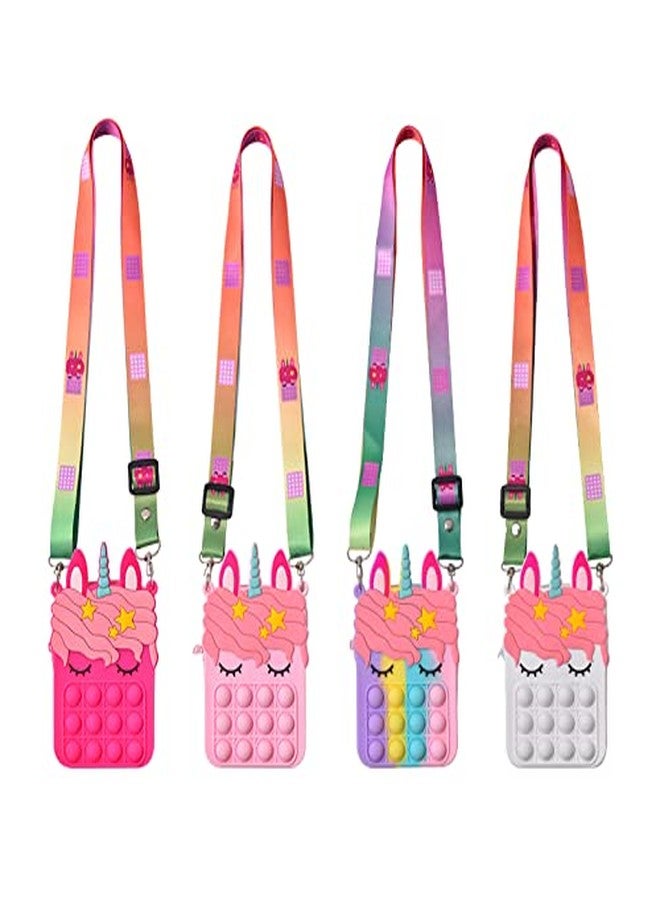 Tirdkid Gifts for Kids 4 Packs Unicorn Purses Fashion Fidgets Fashion Pop Purse Push Bubbles Fidget Toy Rainbow Unicorn Purse Wallet Ladies Bag Silica Dimple Crossbody Bags - Image 3