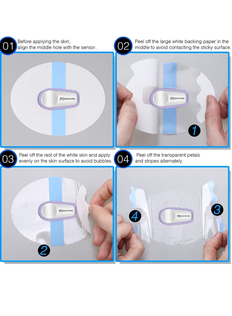 KASTWAVE 30 Pieces Shower Waterproof Patch Transparent Waterproof Adhesive Patches for G6 Overpatch Transparent Stickers Long Lasting Sweatproof Continuous Glucose Monitor Protection(Blue) - Image 5