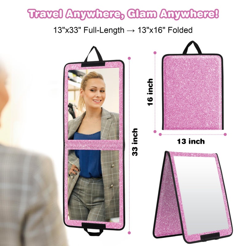 LPHUMEX Glitter Purple Folding Full Length Mirror, 13x33 inch Foldable Travel Body Mirror for Dance, Festivals, Fair Booth - Image 2