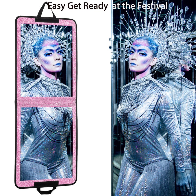 LPHUMEX Glitter Purple Folding Full Length Mirror, 13x33 inch Foldable Travel Body Mirror for Dance, Festivals, Fair Booth - Image 3