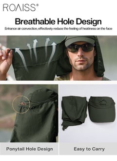 roaiss Detachable Fishing Hat with Shawl and Face Cover UPF 50+ Anti-UV Soft Foldable Breathable Quick-Drying Sun Hat for Men & Women Adjustable Size Hiking Climbing Outdoor Baseball Cap  - Image 3