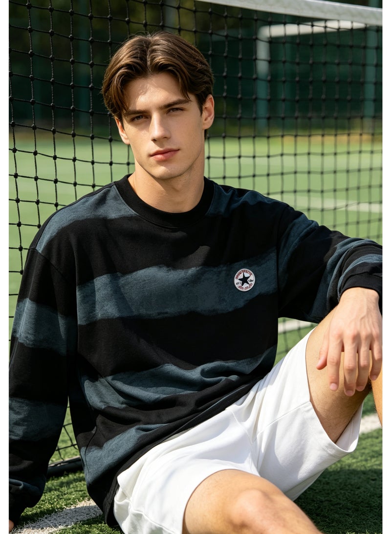 CONVERSE Men's and women's tie-dyed striped long-sleeved pullover tops - Image 1