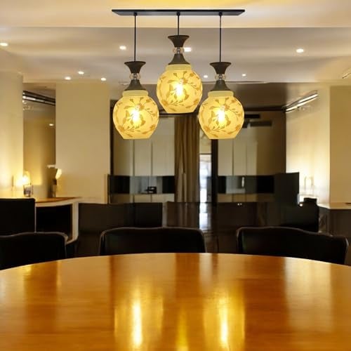 GreyWings 3, Light Glass Hanging Light Cluster for Living Room, White Floral Pendant Ceiling Lamp, Decorative Indoor Light Fixture, E27 Holder, Home Lighting. - Image 5