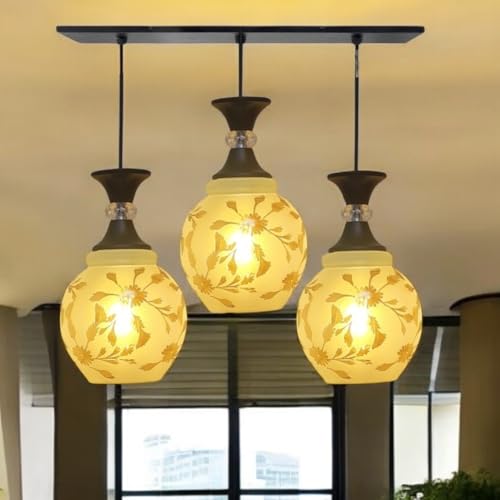GreyWings 3, Light Glass Hanging Light Cluster for Living Room, White Floral Pendant Ceiling Lamp, Decorative Indoor Light Fixture, E27 Holder, Home Lighting. - Image 1