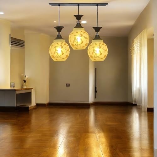 GreyWings 3, Light Glass Hanging Light Cluster for Living Room, White Floral Pendant Ceiling Lamp, Decorative Indoor Light Fixture, E27 Holder, Home Lighting. - Image 4