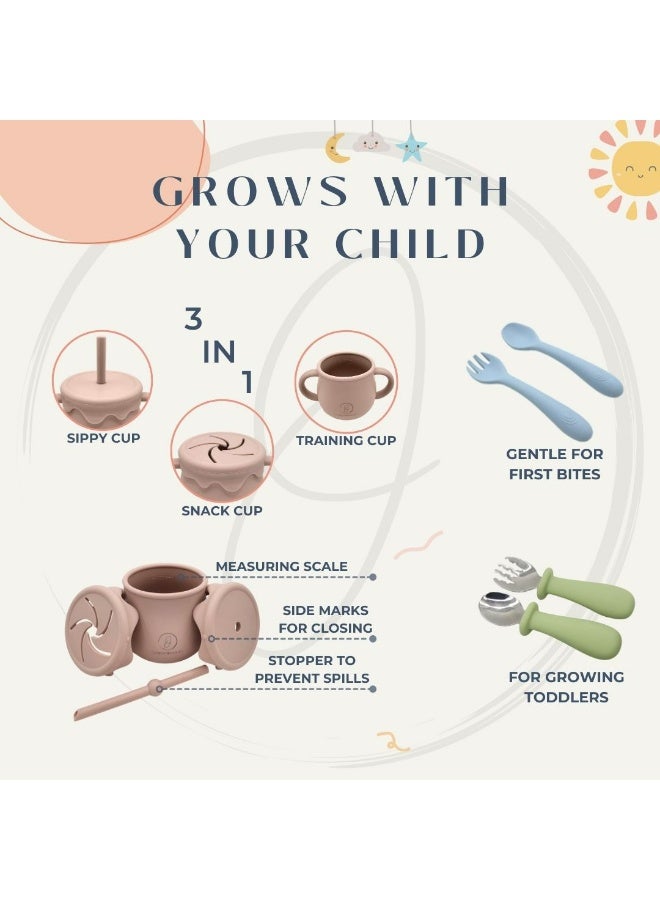 Oasis of Treasures – (17 Pieces) Complete Baby Feeding Set, Grows with Your Child, Premium Silicone Baby Led Weaning Set (Puppy, Dusty Blue) - Image 4