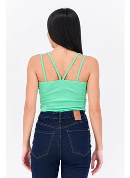 Lefties Women Textured Sleeveless Bodysuit, Green  - Image 3