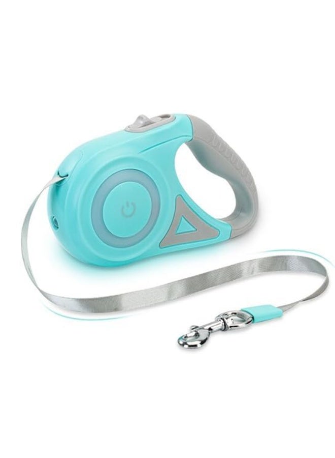 سلسلة كلاب تلقائية قابلة للسحب مضيئة باللون الأخضر مع مصباح يدوي وسلسلة أمان LED للكلاب للمشي الليلي وحرية قصوى مع مقبض مضاد للانزلاق 360° خالية من التشابك 5م/16قدم - Image 1