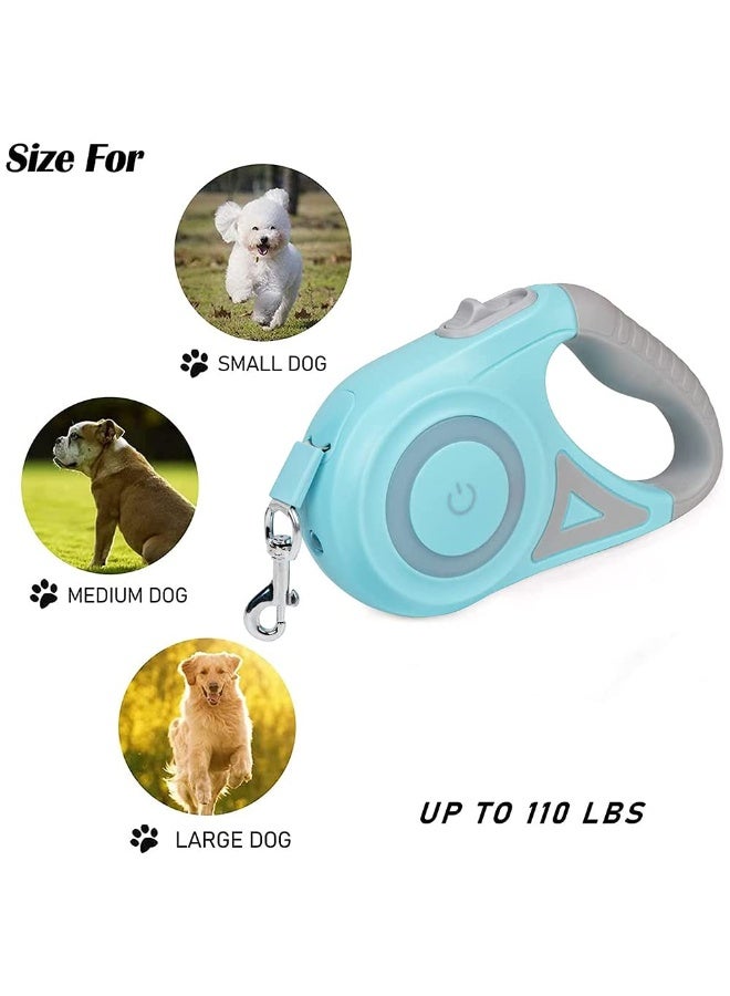 سلسلة كلاب تلقائية قابلة للسحب مضيئة باللون الأخضر مع مصباح يدوي وسلسلة أمان LED للكلاب للمشي الليلي وحرية قصوى مع مقبض مضاد للانزلاق 360° خالية من التشابك 5م/16قدم - Image 2