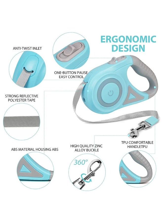 سلسلة كلاب تلقائية قابلة للسحب مضيئة باللون الأخضر مع مصباح يدوي وسلسلة أمان LED للكلاب للمشي الليلي وحرية قصوى مع مقبض مضاد للانزلاق 360° خالية من التشابك 5م/16قدم - Image 3
