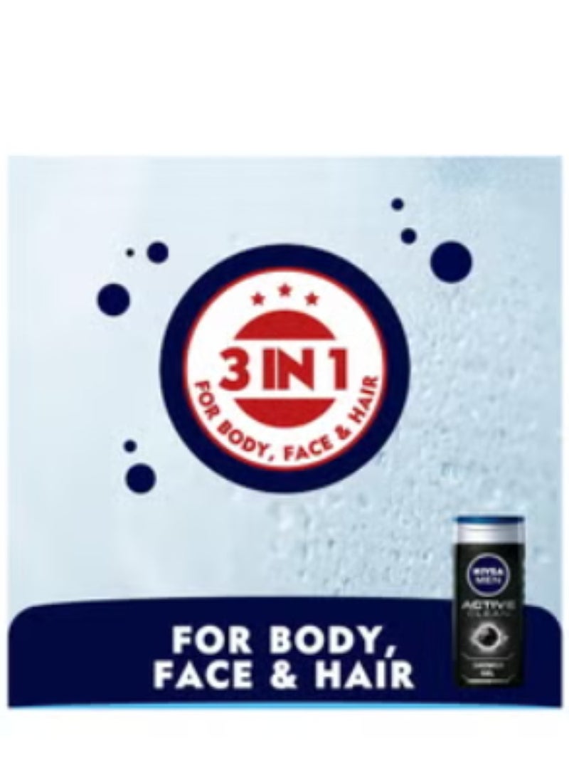 Nivea NIVEA MEN 3in1 Shower Gel Body Wash, Active Clean Charcoal Woody Scent, 250ml  - Image 5