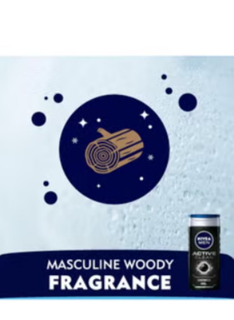 Nivea NIVEA MEN 3in1 Shower Gel Body Wash, Active Clean Charcoal Woody Scent, 250ml  - Image 4