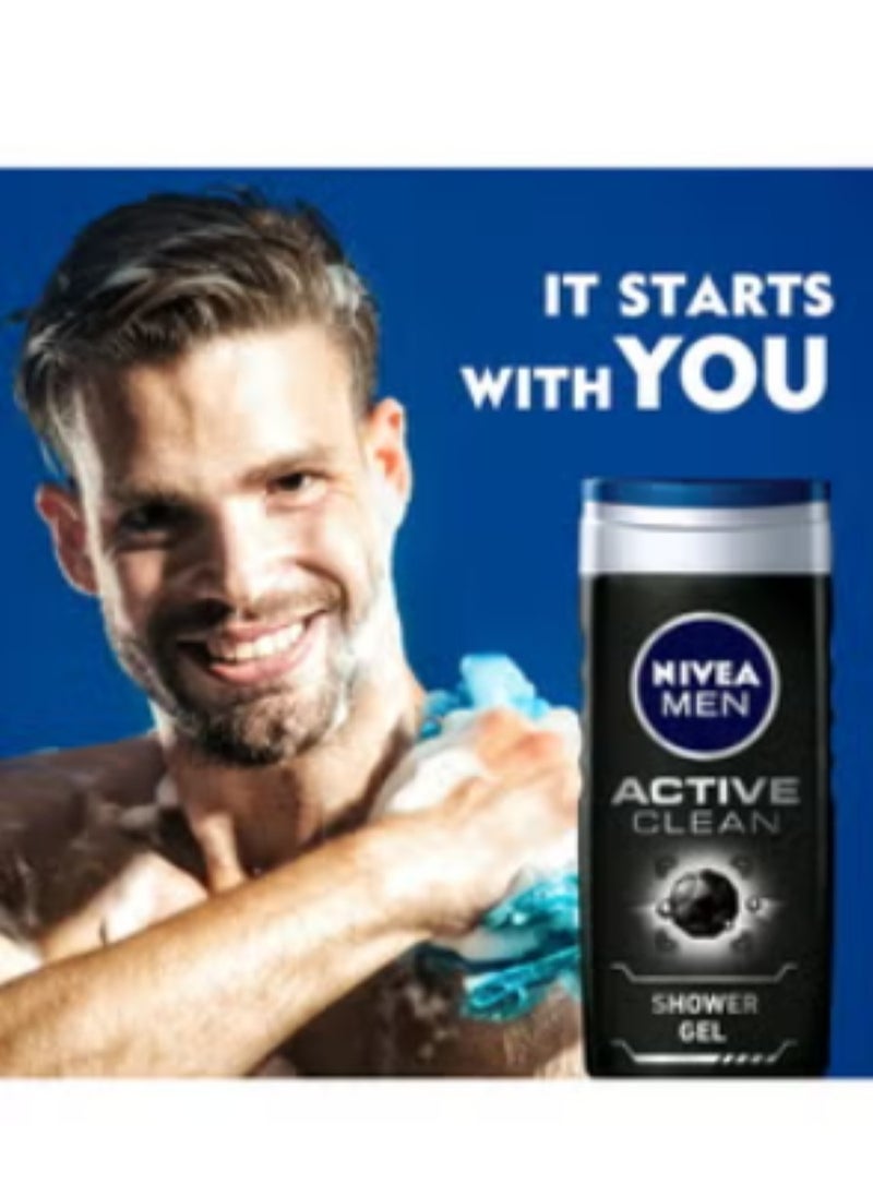 Nivea NIVEA MEN 3in1 Shower Gel Body Wash, Active Clean Charcoal Woody Scent, 250ml  - Image 3