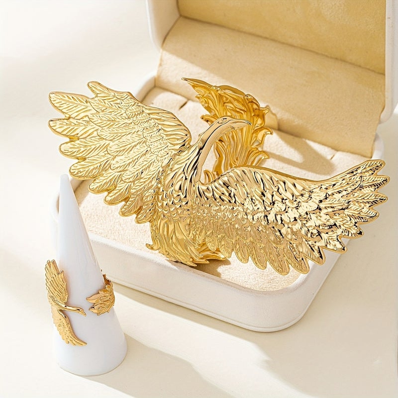 Bold Punk Eagle Design Open-Face Glossy Ring & Bracelet Set - Unique Retro Geometric Accessories - Image 4