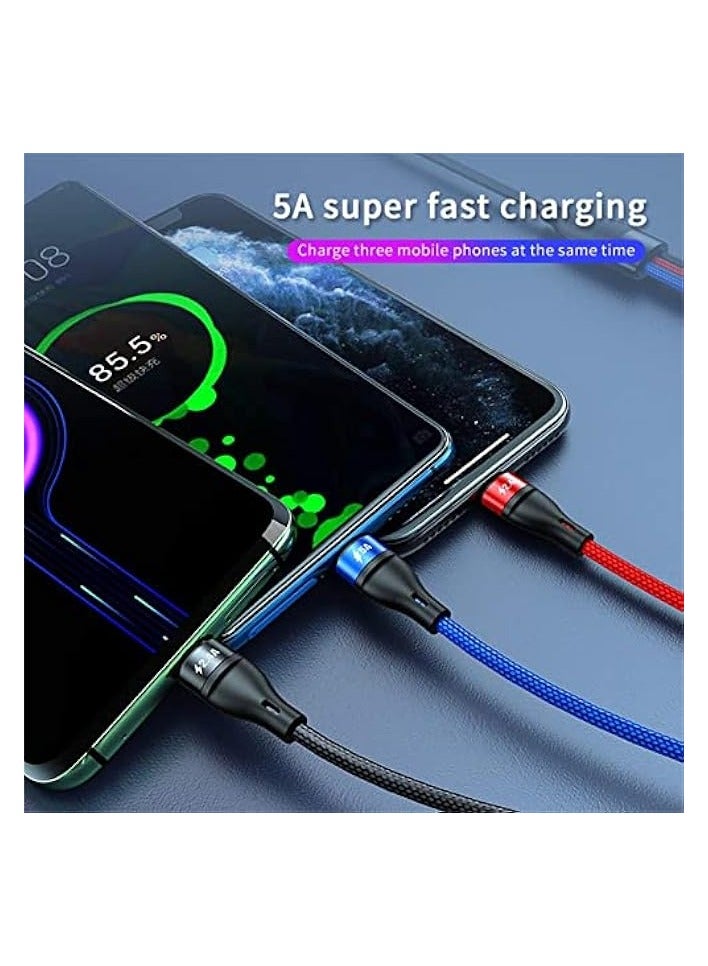 erorex Multi Charger Cable, 3 in 1 Charger Cable 6FT/2M Nylon Braided 5A Fast Charge Cable with iP Micro USB Type-C Compatible with Cell Phones Tablets USB C Cable, Black - Image 3